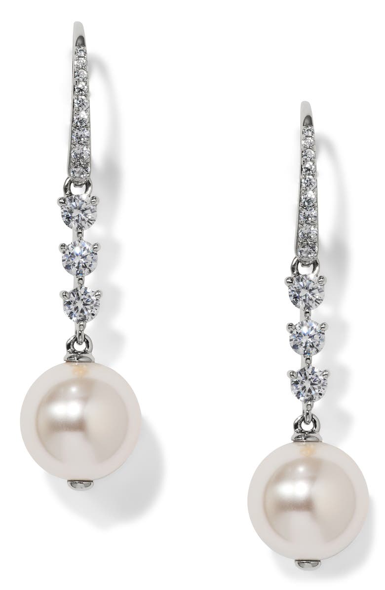 Nadri Cubic Zirconia & Faux Pearl Drop Earrings, Main, color, Rhodium