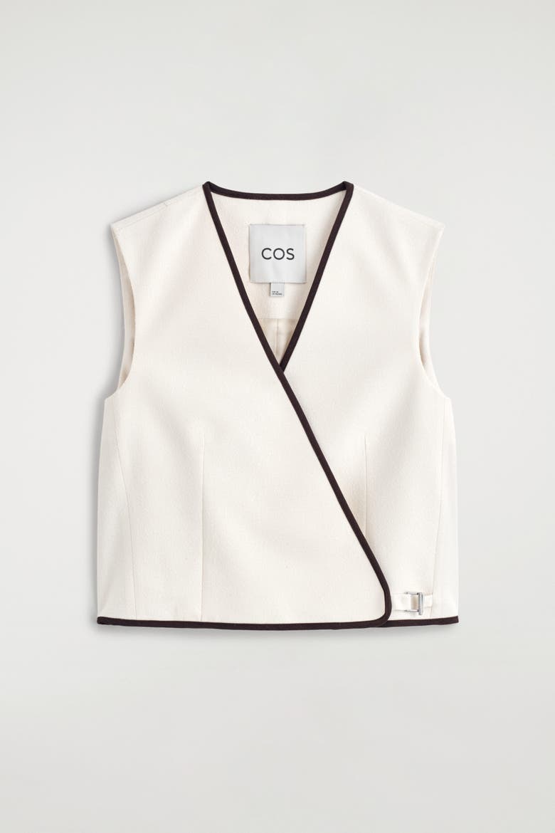 Contrast-trimmed Wrap Vest, Alternate, color, WHITE / BROWN