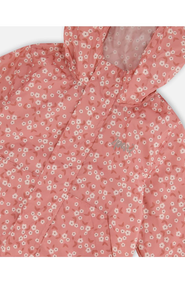 Deux par Deux Girl's Printed Packable Windbreaker Small White Flowers On Pale Pink, Alternate, color,