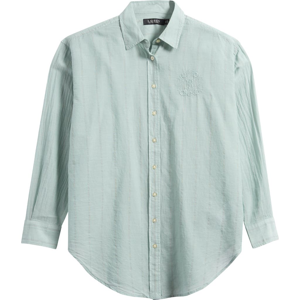 Ralph Lauren Lauren Stripe Oversize Cotton Button-up Shirt In Washed Sage Multi