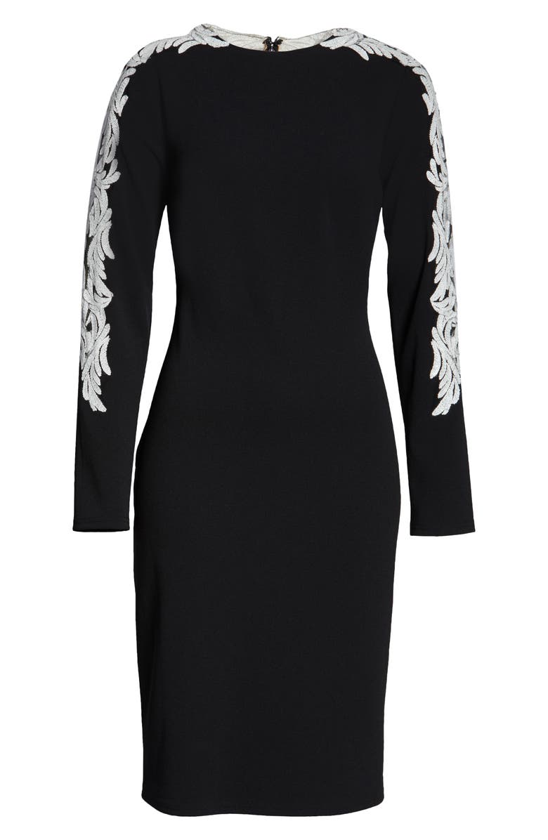 Tadashi Shoji Lace Trim Long Sleeve Cocktail Dress, Alternate, color,