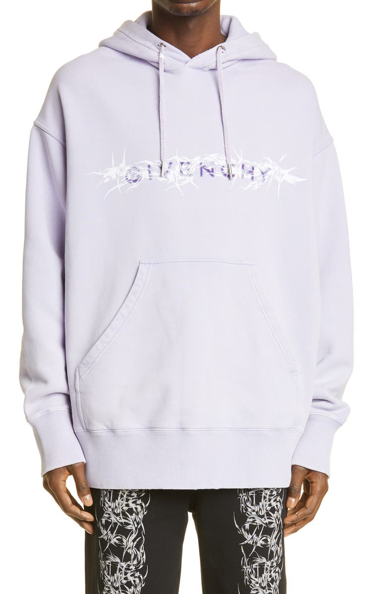 Givenchy Raised Logo Barbed Wire Graphic Hoodie, Main, color, Lilac