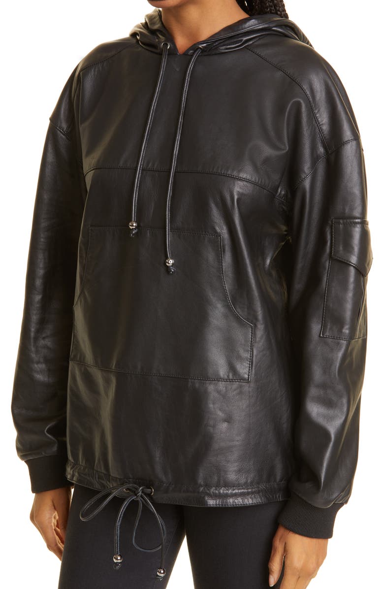 Nicole Miller Leather Hooded Pullover, Alternate, color, 