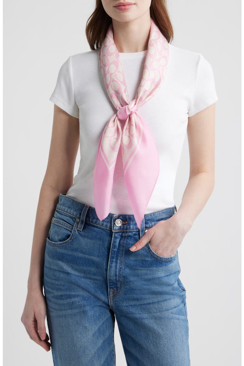 Textured Signature Logo Square Silk Scarf, Main, color, SOFT PINK