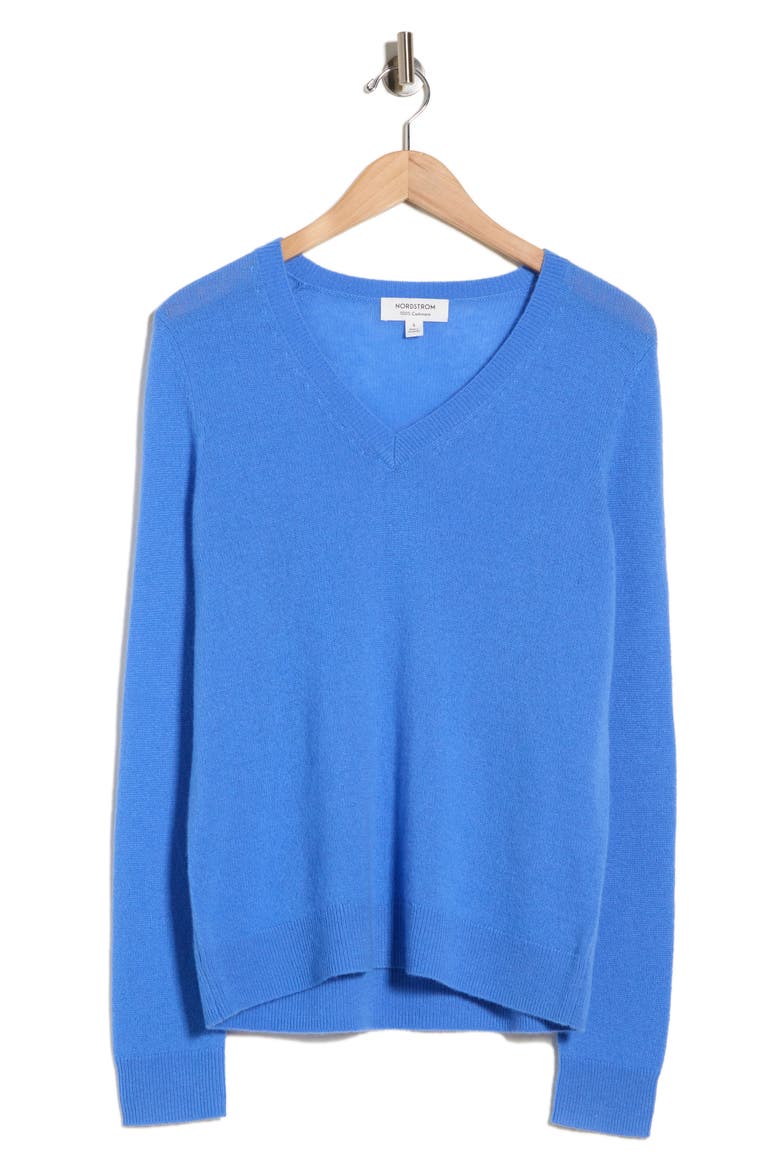 Cashmere Oversized V-Neck Sweater, Alternate, color, BLUE STREAM