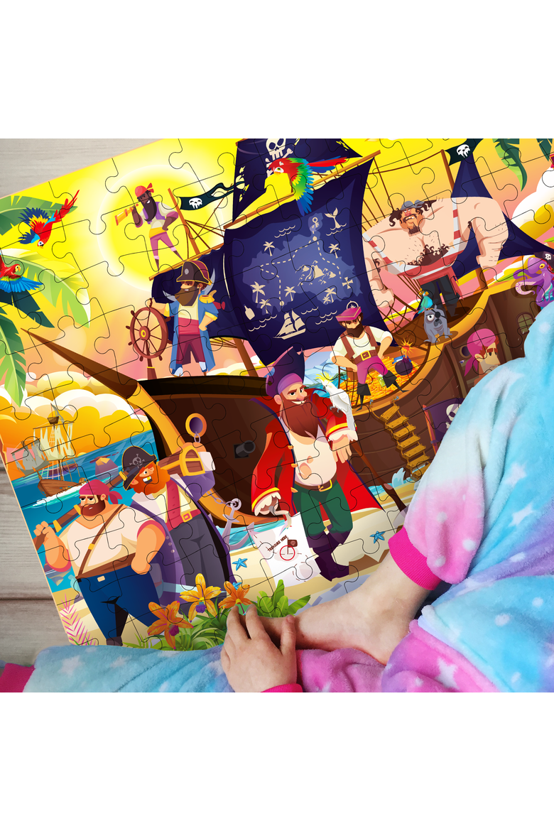100 Piece Floor Kids Jigsaw Puzzles - 3 Set Educational Themes, Alternate, color, Pirates