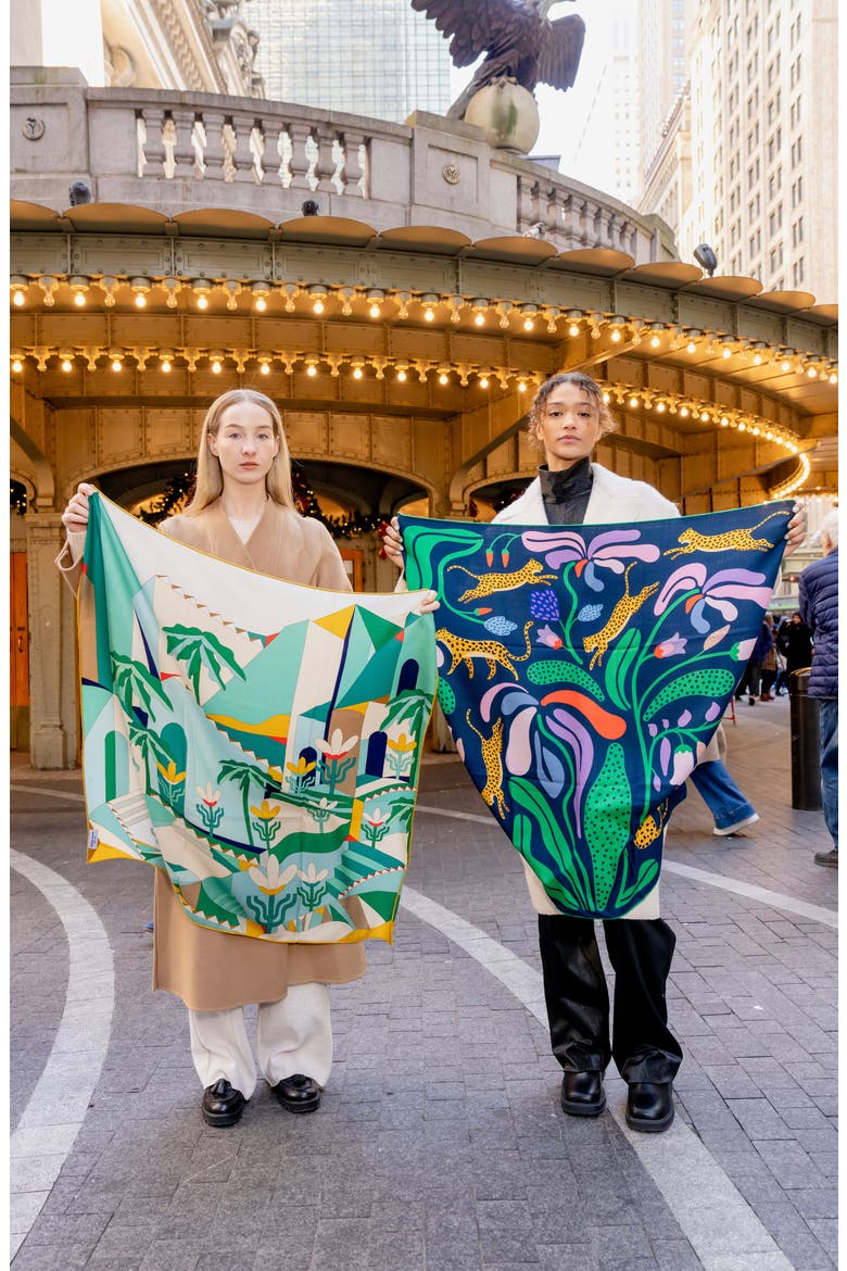 Double Sided Wool Silk Scarf Of Jungle Night, Alternate, color, Green
