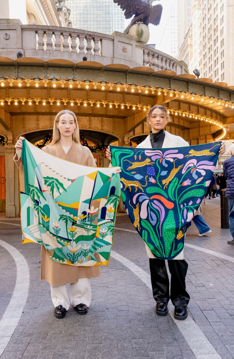 Jessie Zhao New York Double Sided Wool Silk Scarf Of Jungle Night, Alternate, color, Green