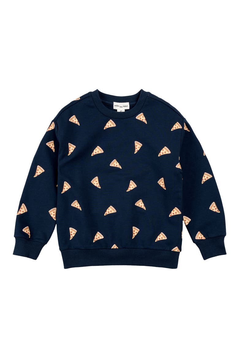 Kids' Pizza Print French Terry Sweatshirt, Main, color, NAVY