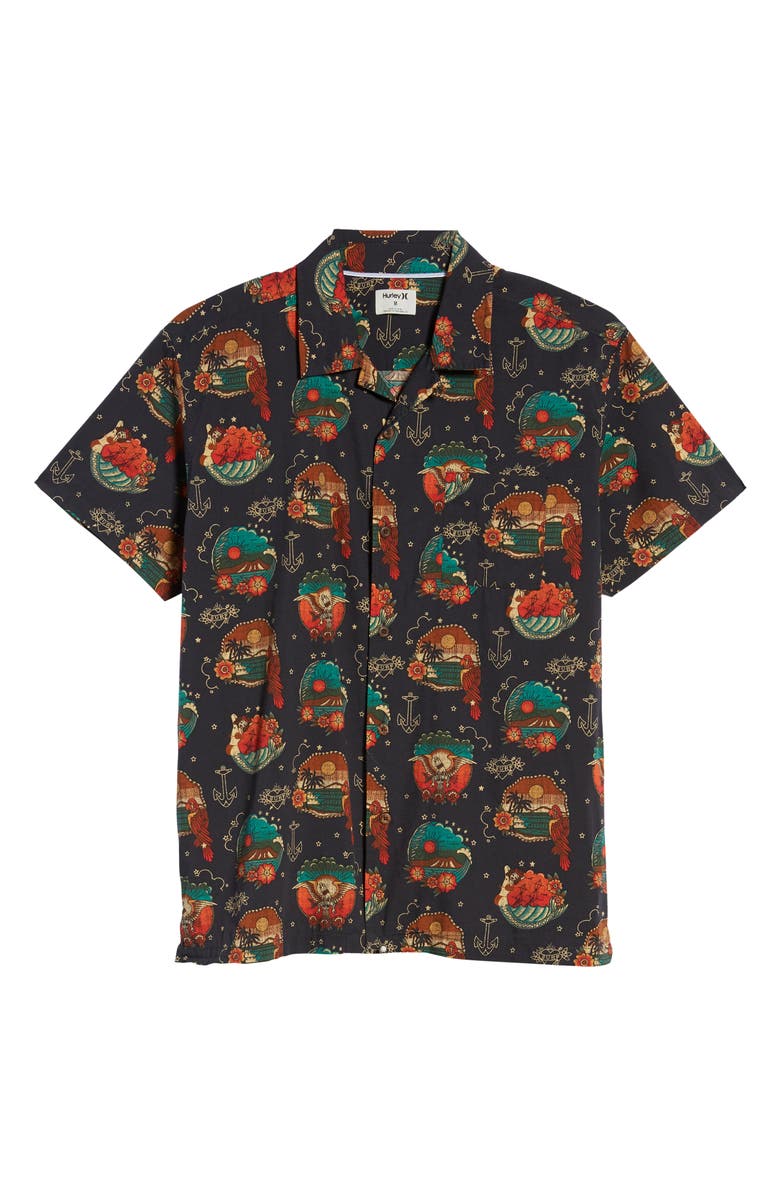 Hurley Trop Flash Short Sleeve Button-Up Camp Shirt, Alternate, color, 