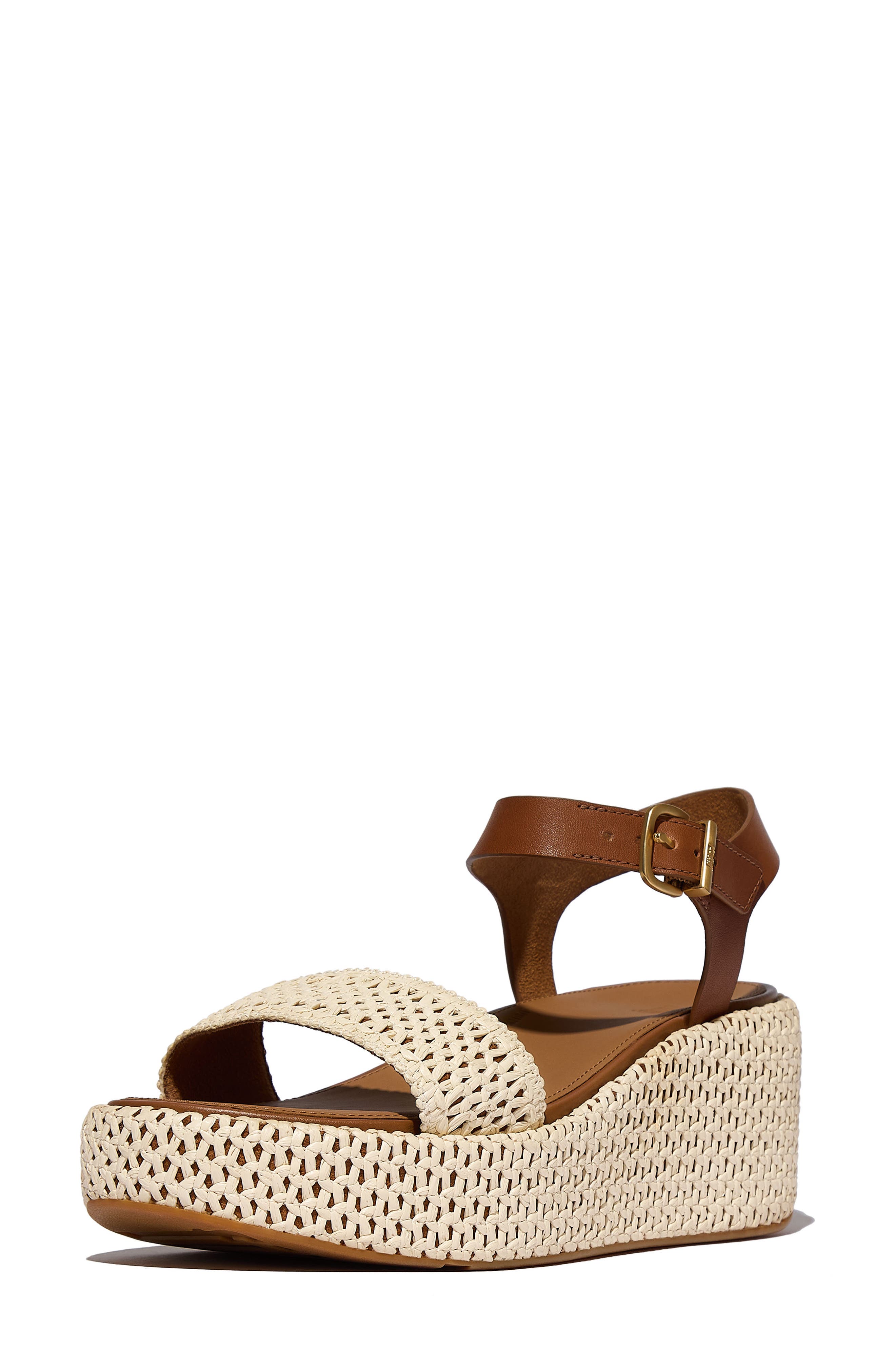 FitFlop PlatFForms Woven Ankle Strap Wedge Sandal, Alternate, color, Deep Tan/Ivory