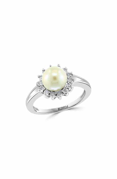 EFFY Sterling Silver Freshwater Pearl & Diamond Halo Ring