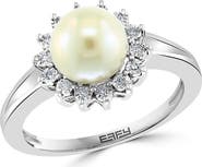 EFFY Sterling Silver Freshwater Pearl & Diamond Halo Ring