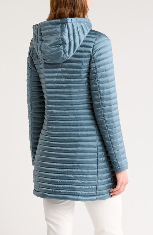 Save The Duck Chiara Hooded Shiny Long Puffer Jacket In Atilan Grey
