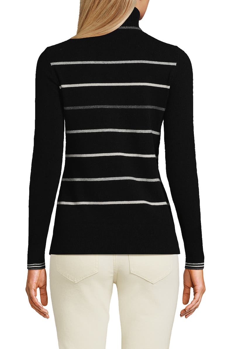 Lands' End Cashmere Turtleneck Sweater, Alternate, color, Black Heritage Stripe