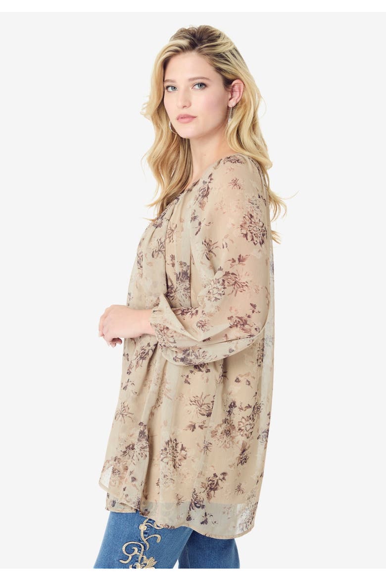 Blouson Sleeve Overlay Blouse, Alternate, color, SOFT BLUSH SMALL GARDEN