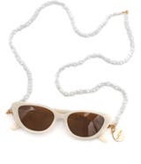PACKED PARTY Sunny Daze Cat Eye Sunglasses and Pearl Shell Chain Set - White Cat Eye with Freshwater Pearl Chain, 1.75x5.75 Inch Sunglasses with 31.5 Inch Chain
