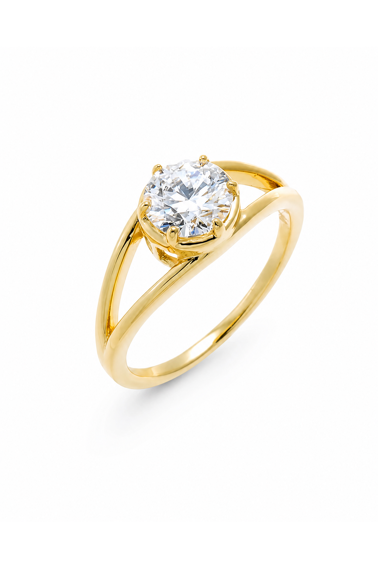 Moissanite Round Double Band Ring, Main, color, Gold