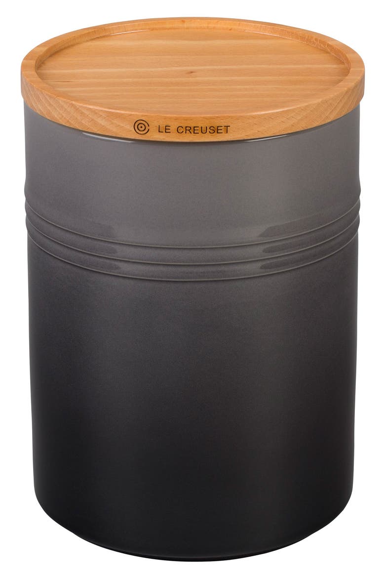 Glazed Stoneware 2 1/2 Quart Storage Canister with Wooden Lid, Main, color, OYSTER