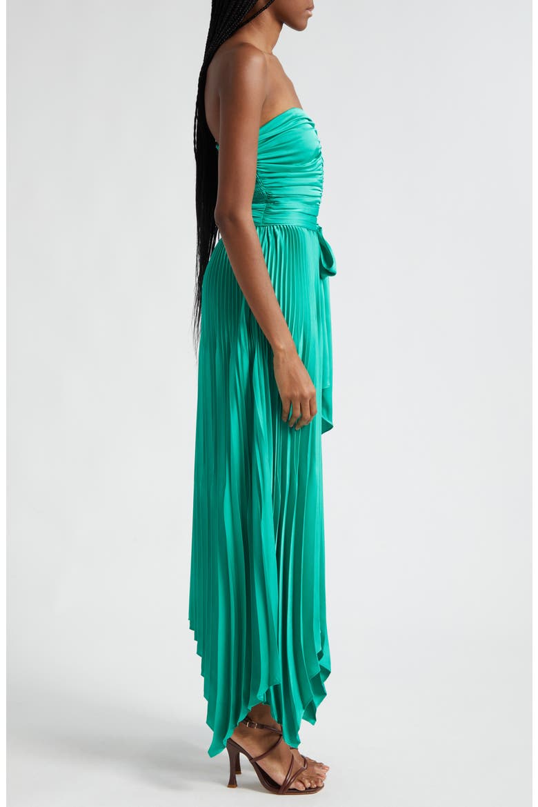 Fernanda Ruched Pleated Strapless Maxi Dress, Alternate, color, SEA GREEN