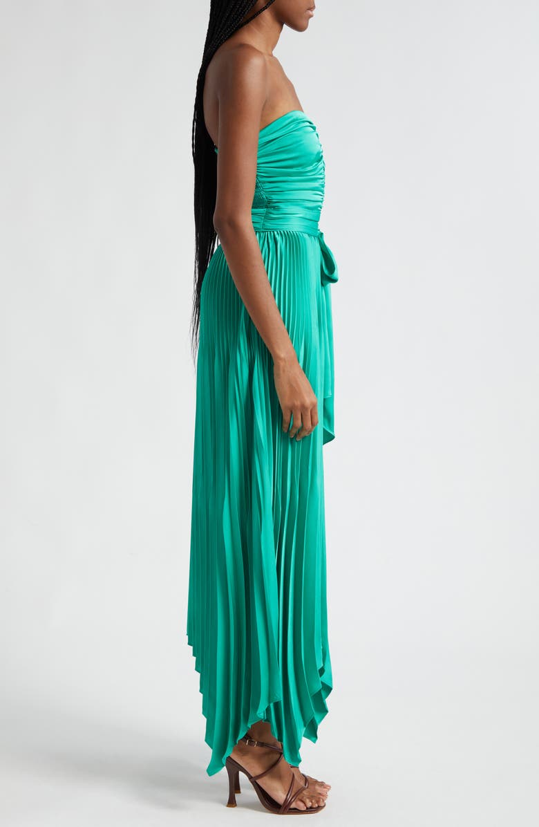 Ramy Brook Fernanda Ruched Pleated Strapless Maxi Dress, Alternate, color, Sea Green