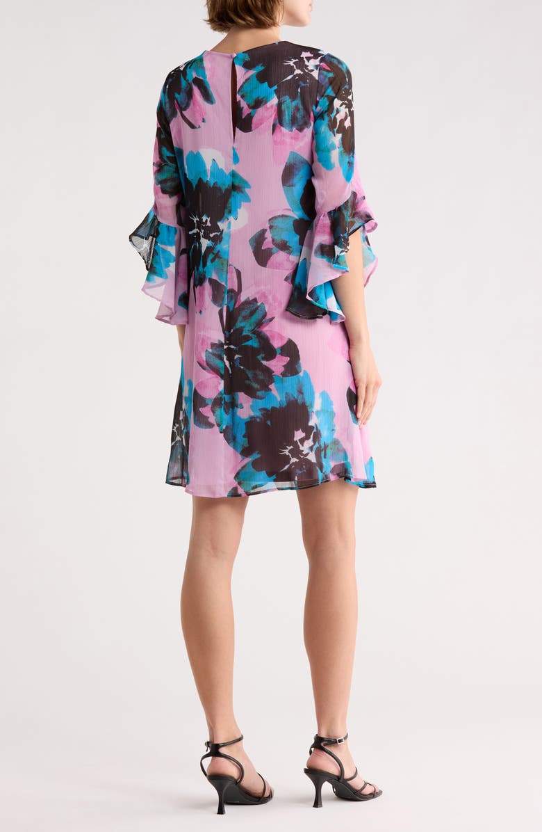 Calvin Klein Floral Print Trapeze Dress, Alternate, color, Frosted Mauve Multi