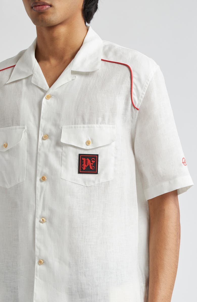Palm Angels x Haas Moneygram Short Sleeve Linen Button-Up Camp Shirt, Alternate, color, 