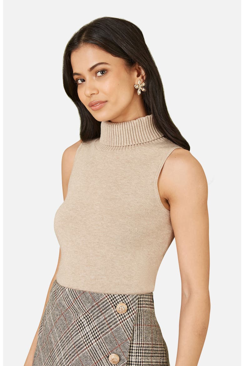 Knitted Roll Neck Sleeveless Jumper, Main, color, Oatmeal