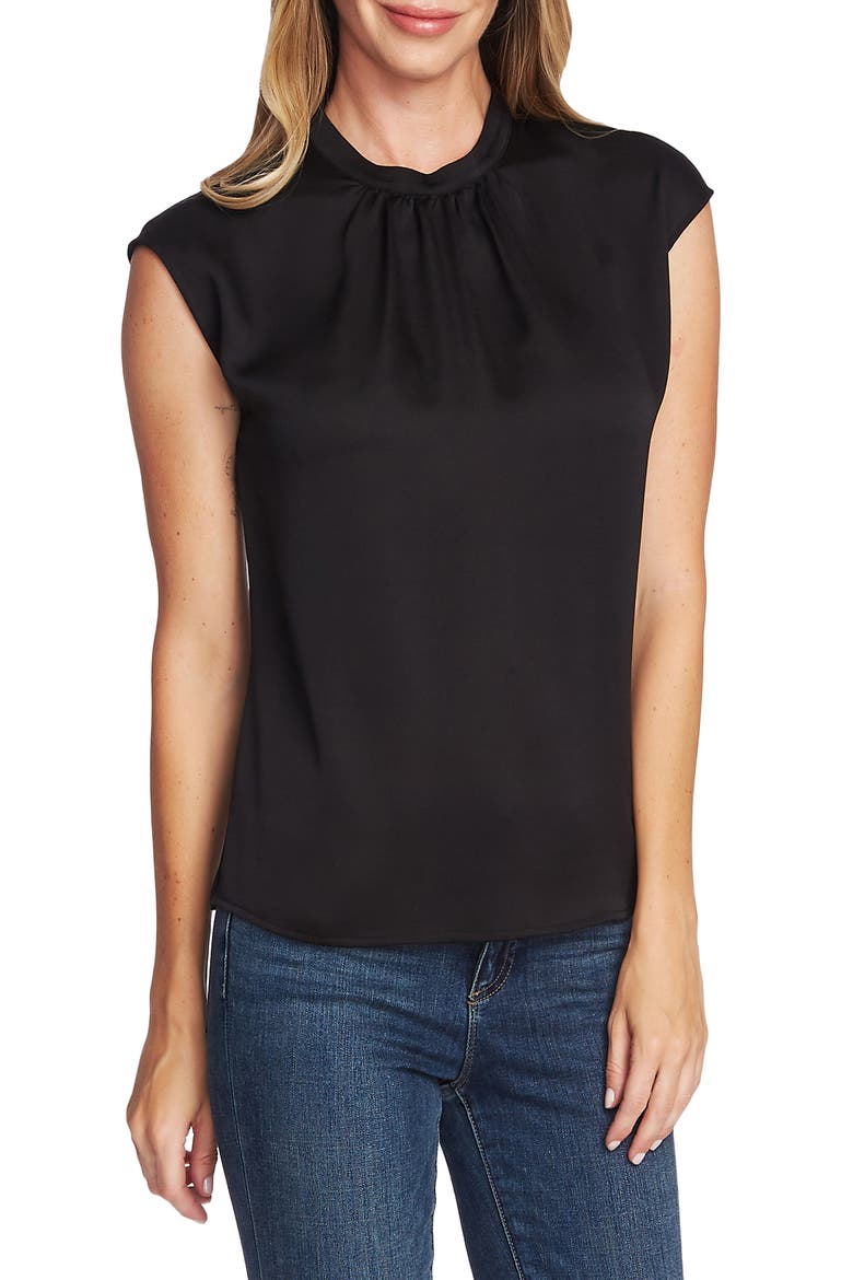 Pleated Neck Blouse, Main, color, RICH BLACK