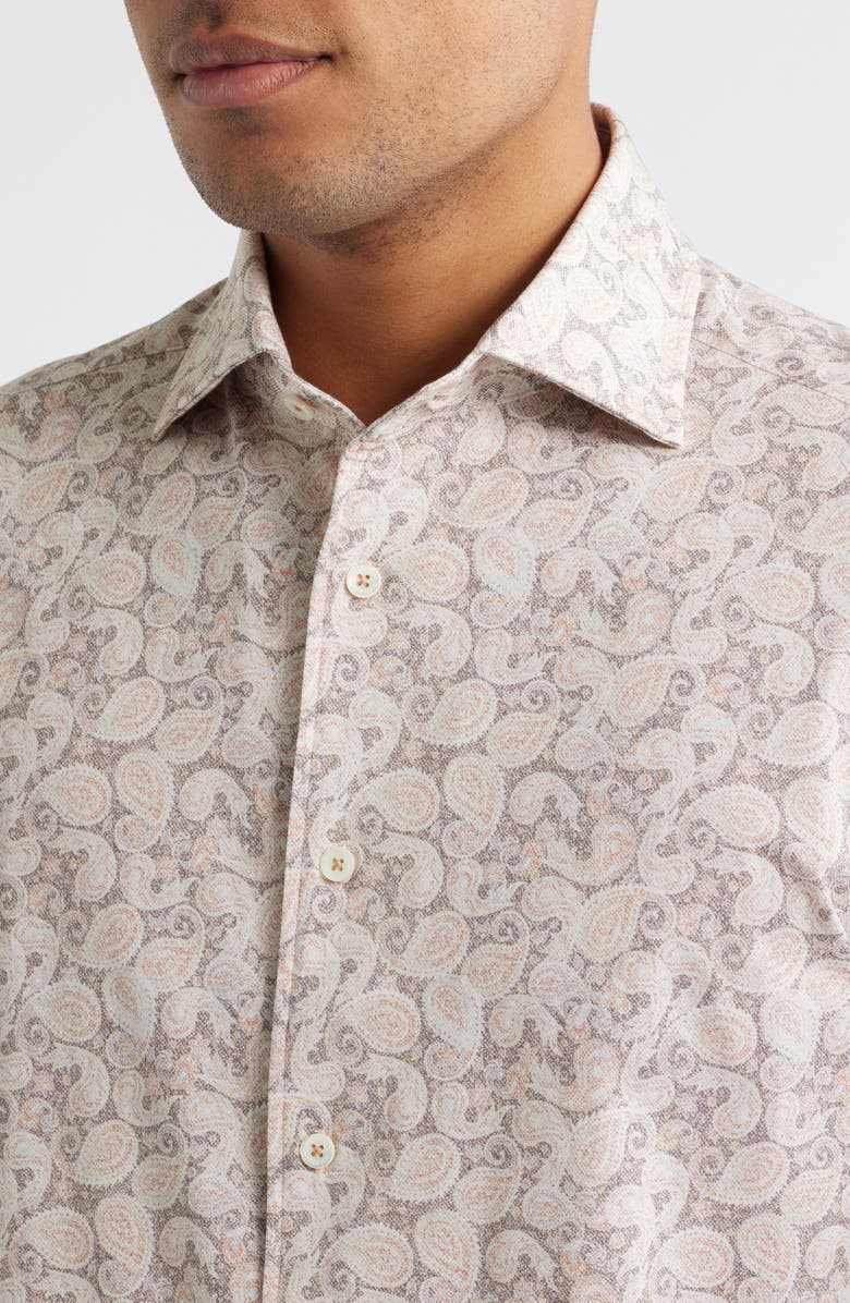 Bugatchi OoohCotton<sup>®</sup> Devon Paisley Print Button-Up Shirt, Alternate, color, Papaya