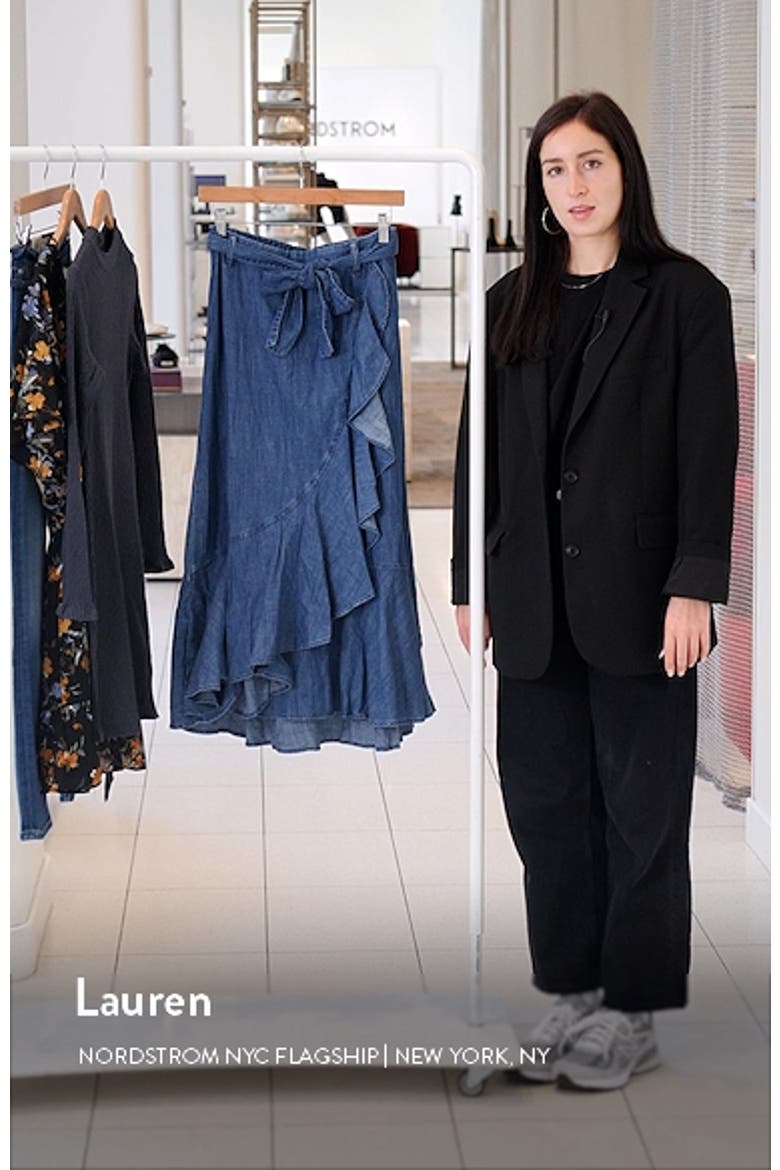 Ruffle Faux Wrap Denim Midi Skirt video