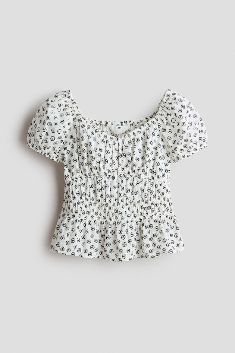 Crinkled Cotton Top, Main, color, White/patterned