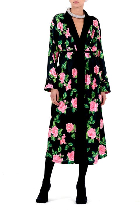 Floral Print Silk Robe