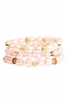 Set of 3 Faux Pearl Beaded Stretch Bracelets