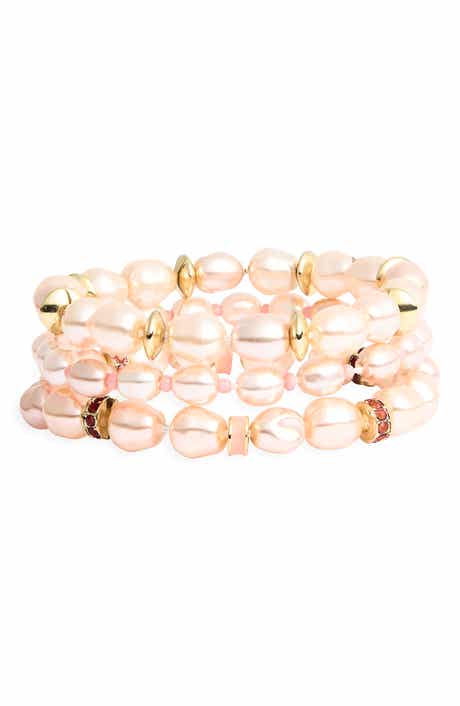 Set of 3 Faux Pearl Beaded Stretch Bracelets