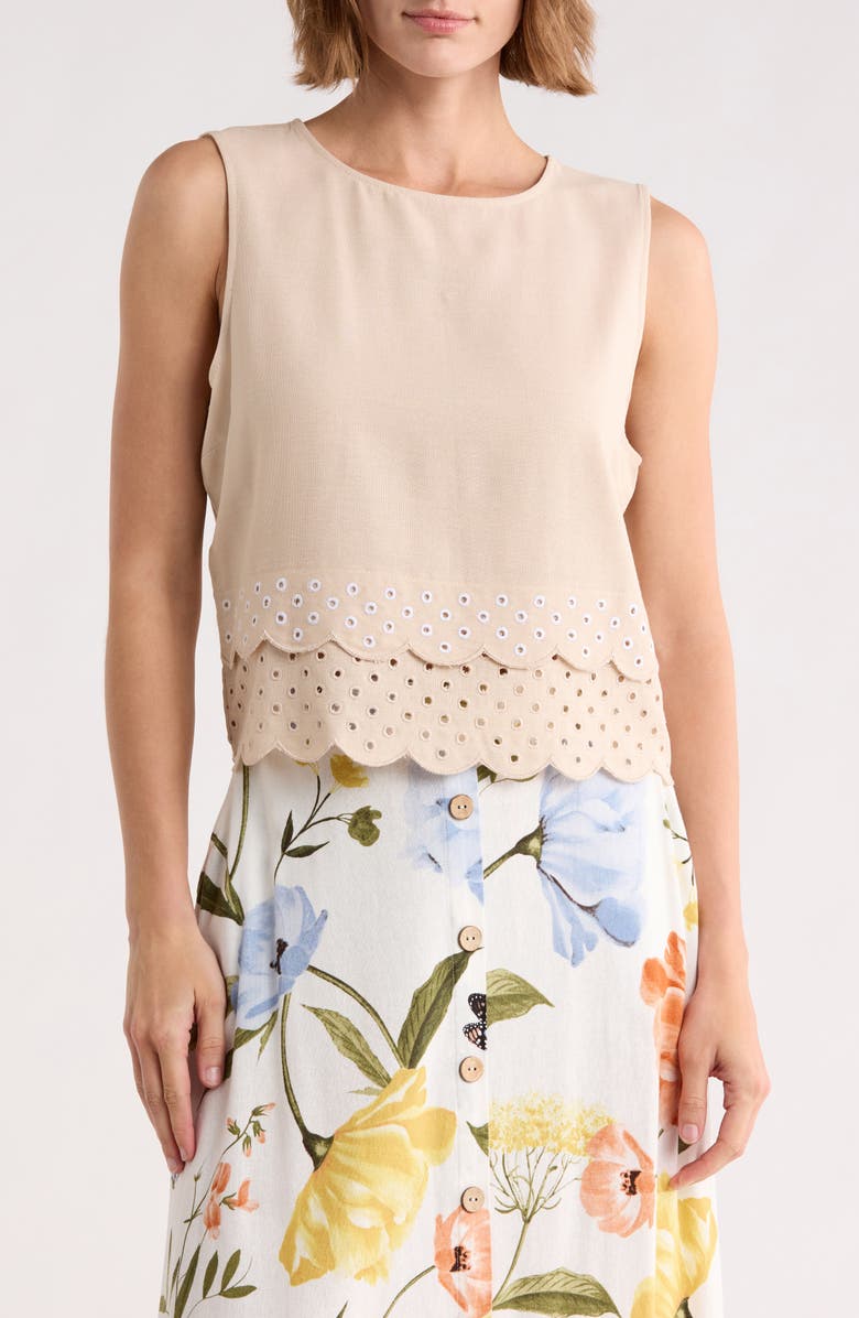 Ellen Tracy Eyelet Scallop Shell, Main, color, Linen