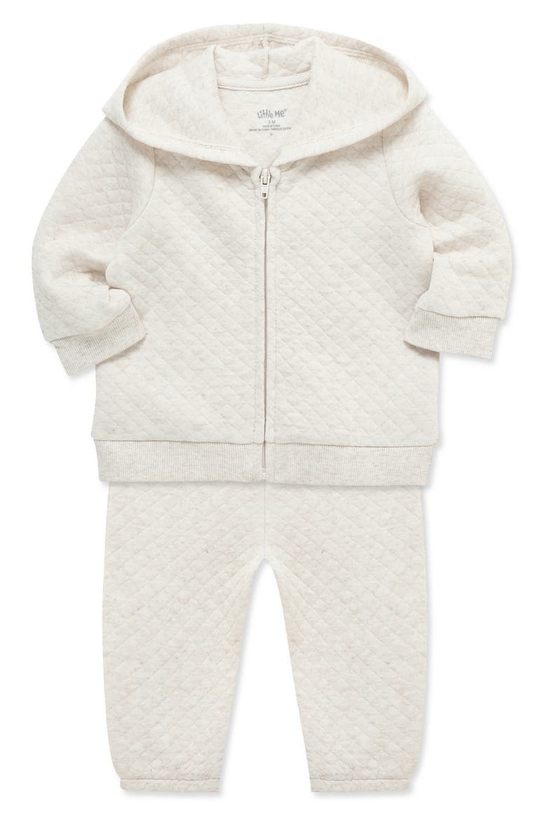 Oatmeal Quilted Hoodie & Pants Set, Alternate, color, OATMEAL HEATHER