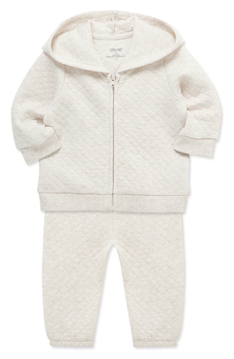 Little Me Oatmeal Quilted Hoodie & Pants Set, Alternate, color, Oatmeal Heather