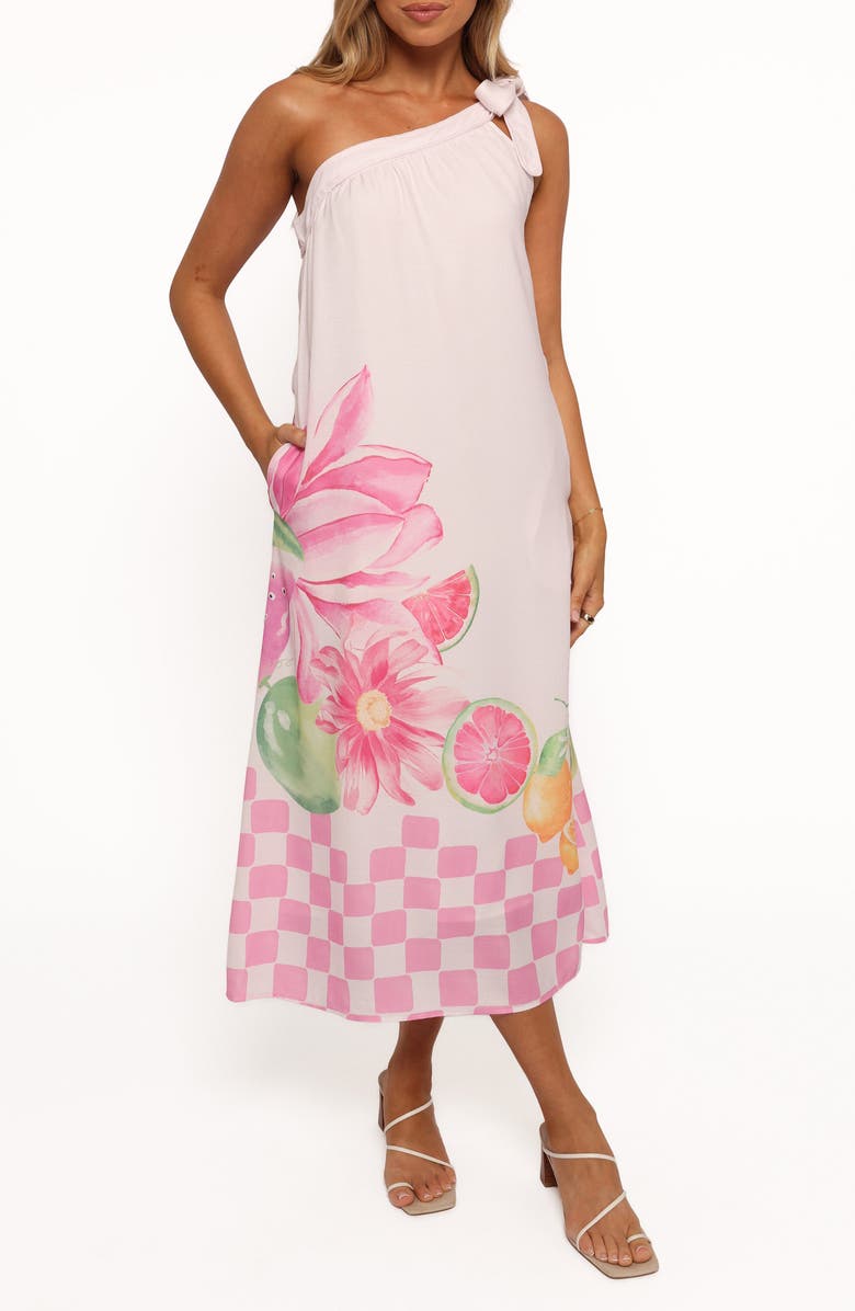 Petal & Pup Reagan One-Shoulder Linen Blend Midi Dress, Main, color, Pink