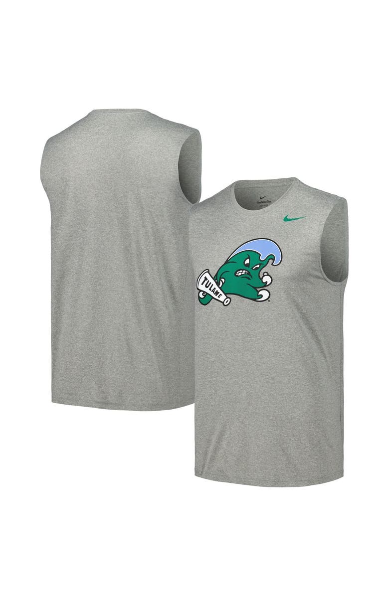 Nike Men's Nike Heather Gray Tulane Green Wave Legend Performance Sleeveless T-Shirt, Main, color, 