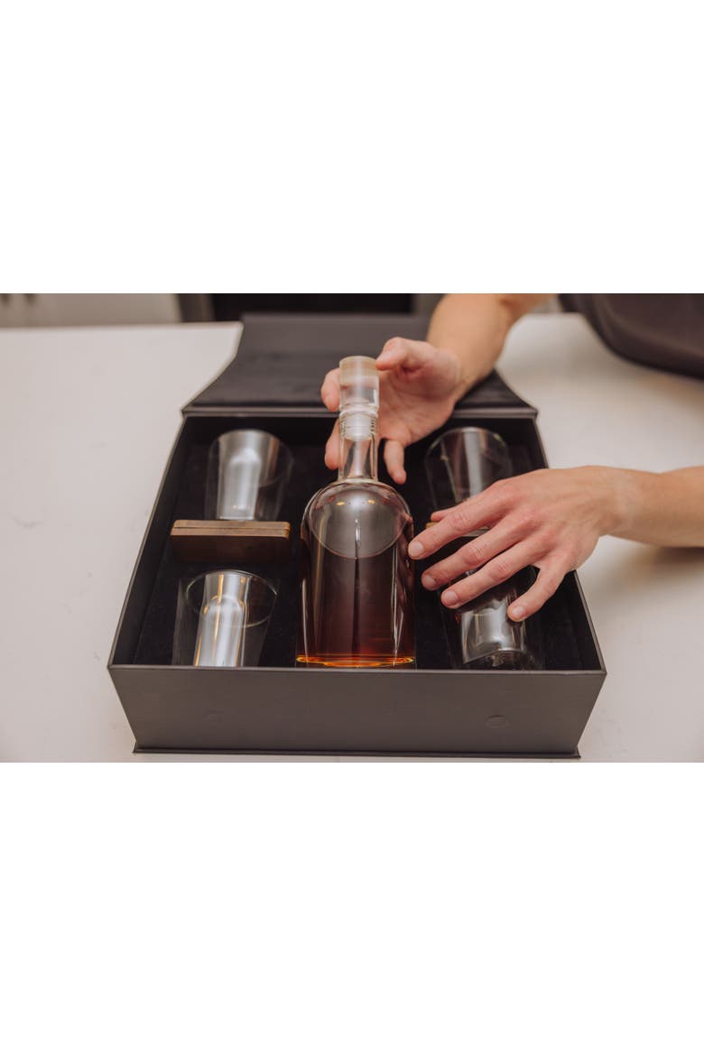 Ambassador Whiskey Box with Decanter and 4 Lowball Glasses, Alternate, color, Black
