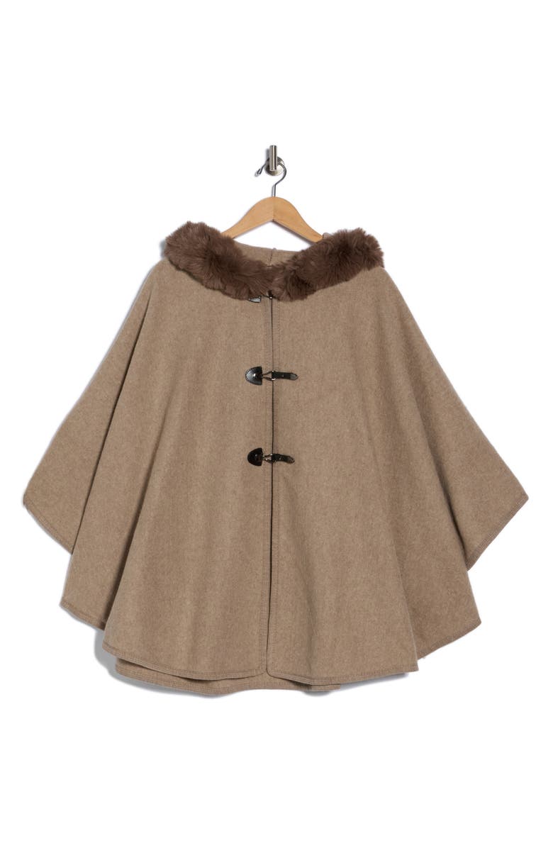 Nanette Lepore Hooded Faux Fur Ruana, Alternate, color, Camel