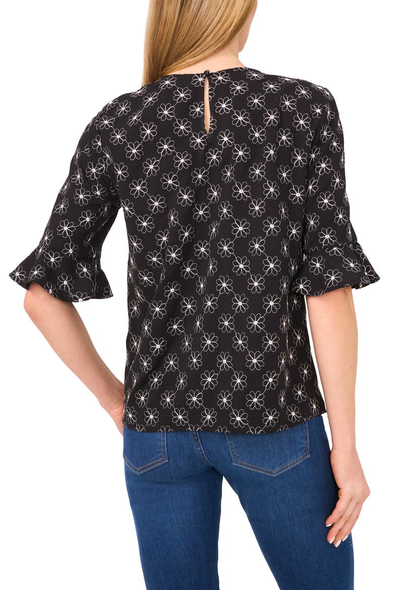 Floral Embroidered Ruffle Cuff Top, Alternate, color, RICH BLACK