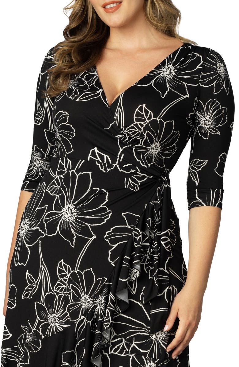 Kiyonna Flirty Flounce Wrap Dress, Alternate, color, Black Florals