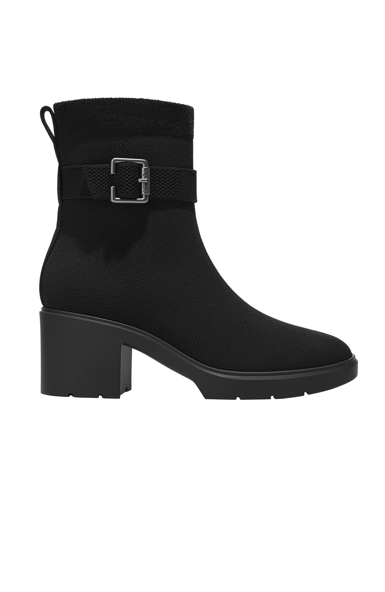 Gisella Square-Toe Water-Repellent Heeled Boots, Alternate, color, Black