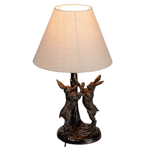 Bunny Rabbit Table Lamp with Linen Empire Shade, Brown and Natural