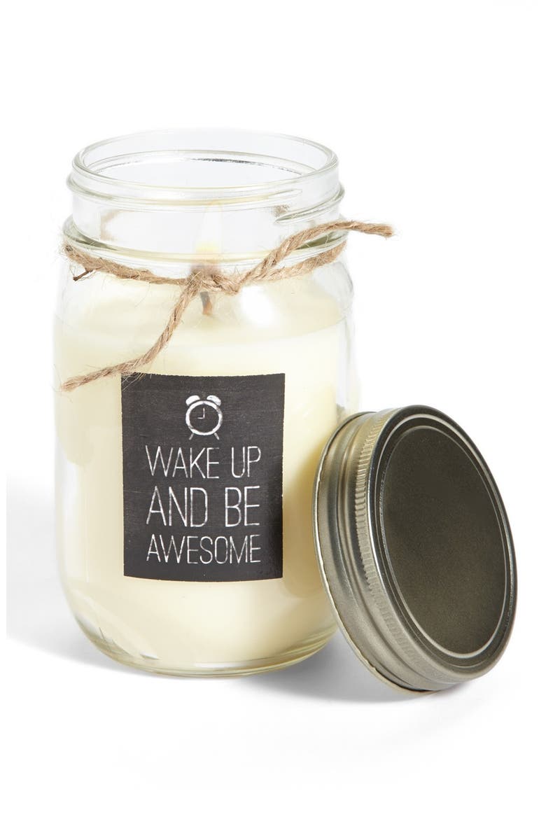 'Wake Up' Mason Jar Candle, Main, color, CLEAN LENIN