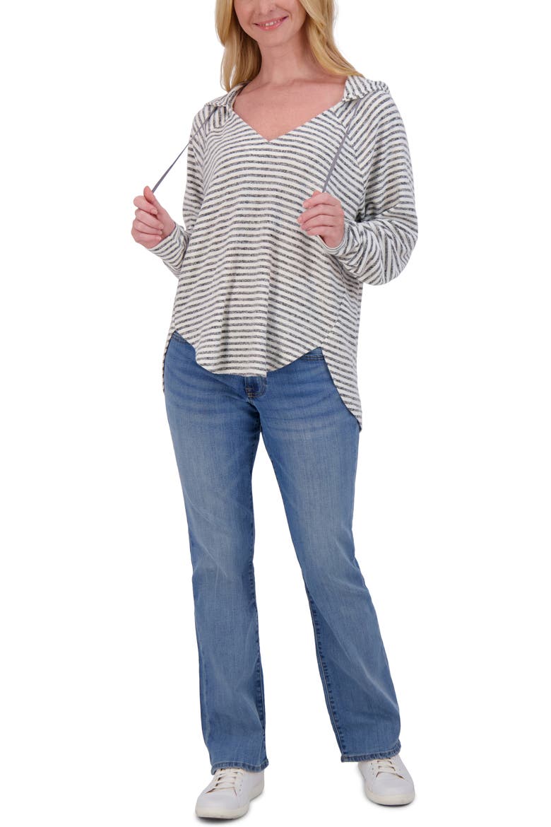 Stripe V-Neck Hoodie, Alternate, color, GREY STRIPE