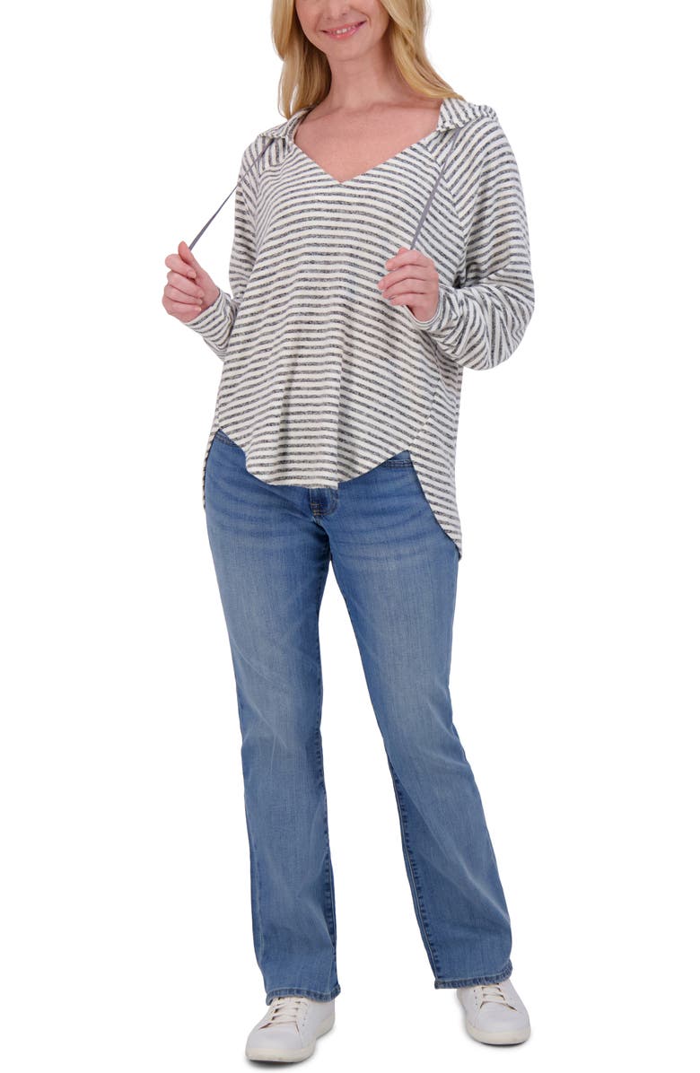 Lucky Brand Stripe V-Neck Hoodie, Alternate, color, Grey Stripe