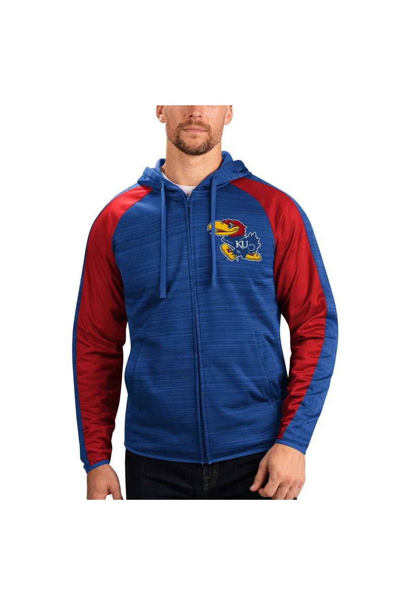 G-III SPORTS BY CARL BANKS Men's G-III Sports by Carl Banks Royal Kansas Jayhawks Neutral Zone Raglan Full-Zip Track Jacket Hoodie, Main, color,